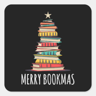 Books Christmas Tree Merry Bookmas Square Sticker