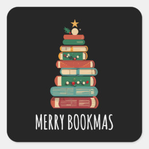 Books Christmas Tree Merry Bookmas Square Sticker