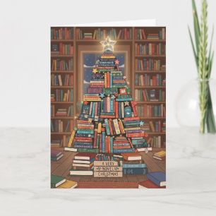 Books Christmas Tree Quirky Modern Literary Card