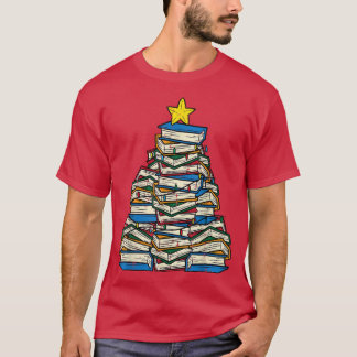 Books Christmas Tree Reading Xmas PJs Teacher Libr T-Shirt