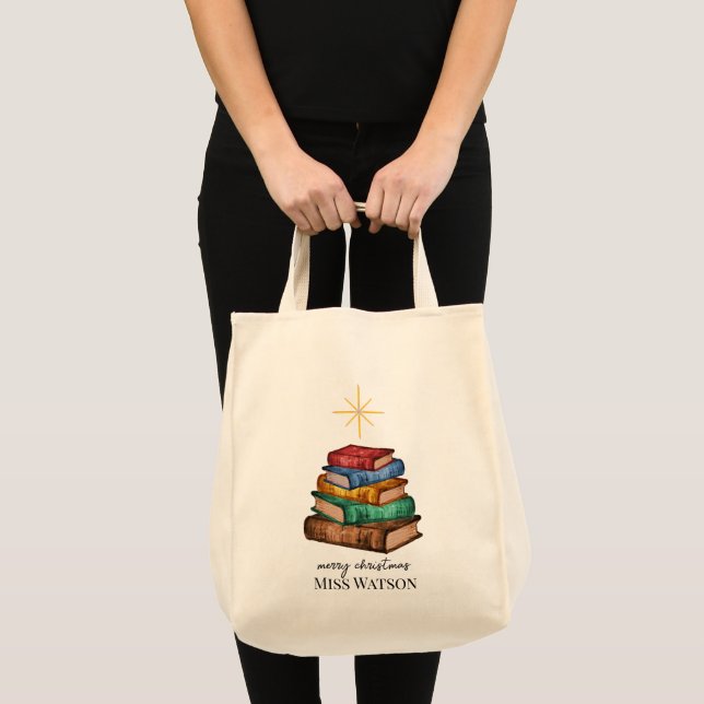 Books Christmas Tree Teacher Personalised Tote Bag (Front (Product))