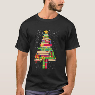 Books Christmas Tree Xmas Librarian Book Lovers Pa T-Shirt