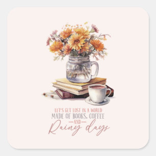Books, Coffee and Rainy Days Square Sticker