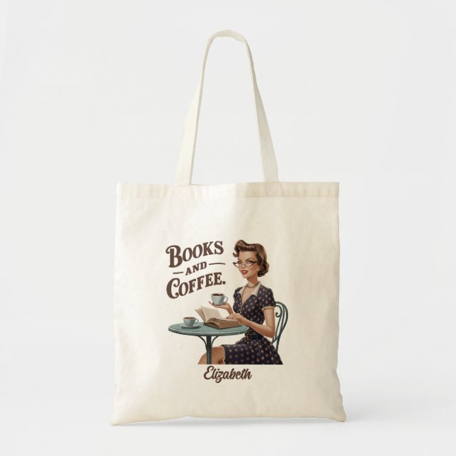 Books & Coffee Book Lover Quote Tote Bag (Front)