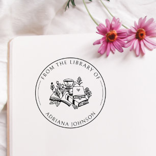 Books & Coffee Flowery From The Library Of Rubber Stamp