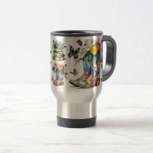Books Cowgirl Boots Flowers Bees and Butterflies Travel Mug