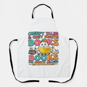 Books Creepy Tales Ghost Reading Spider Web Bats Apron