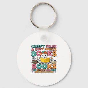 Books Creepy Tales Ghost Reading Spider Web Bats Key Ring