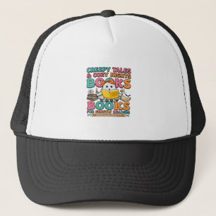 Books Creepy Tales Ghost Reading Spider Web Bats Trucker Hat