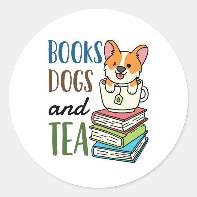 Books Dogs and Tea Weekend Reading Classic Round Sticker (Front)