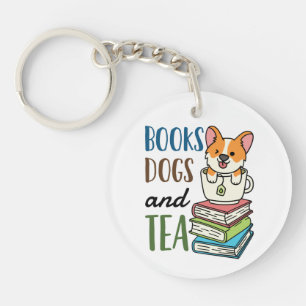 Books Dogs and Tea Weekend Reading Key Ring