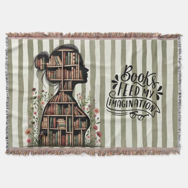 Books Feed My Imagination for Bookish Woven Throw Blanket (Front)