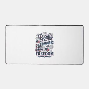 Books Fireworks and Freedom Patriotic Reader Shirt Desk Mat