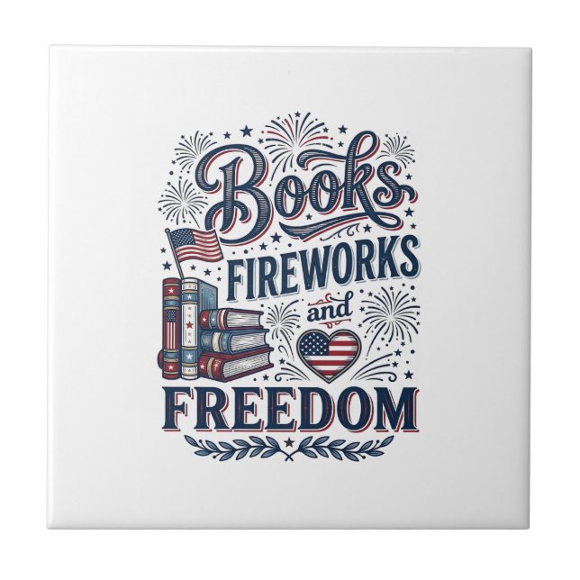 Books Fireworks and Freedom Patriotic Reader Shirt Tile (Front)