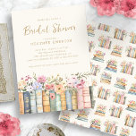 Books Floral Bridal Invitation<br><div class="desc">Step into a world where literature meets floral elegance with our "Books Bridal Shower" invitation. This enchanting invitation showcases handpainted watercolor illustrations of books surrounded by wildflowers, rendered in soft shades of pink, blue, and green with gold accents. The design merges retro vintage typewriter fonts with modern gold scripts on...</div>