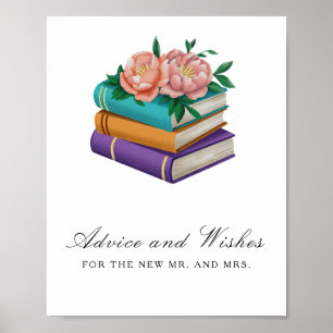 Books floral bridal shower Advice and Wishes Poster