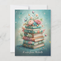 Books Floral Cottage Core Teal Pink
