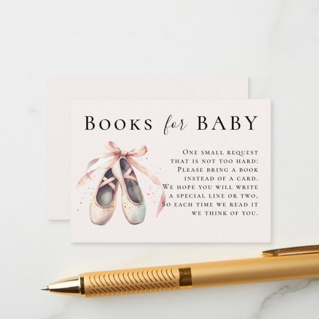 Books For Baby Ballerina Shoes Pink Bow Faux Gold Enclosure Card (Front/Back In Situ)