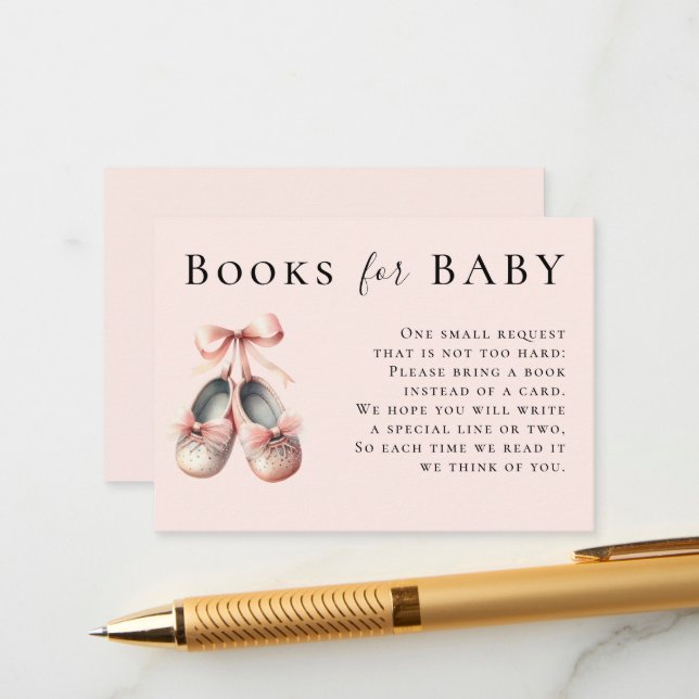 Books For Baby Ballerina Shoes Pink Bow Gold Chic Enclosure Card (Front/Back In Situ)