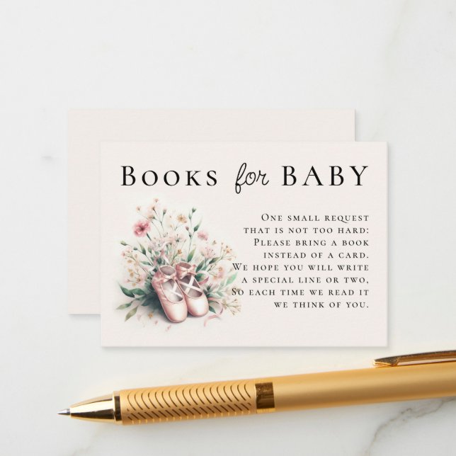 Books For Baby Ballerina Shoes Pink Wildflowers Enclosure Card (Front/Back In Situ)