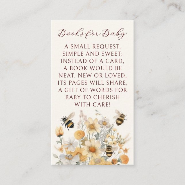 Books For Baby Bee Wildflower Floral Baby Shower Enclosure Card (Front)