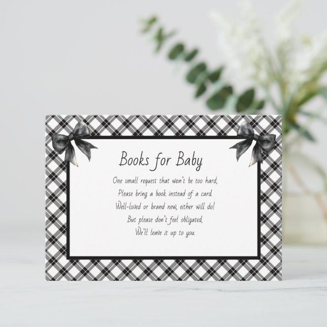 Books for Baby Black and White Plaid Enclosure Card (Standing Front)
