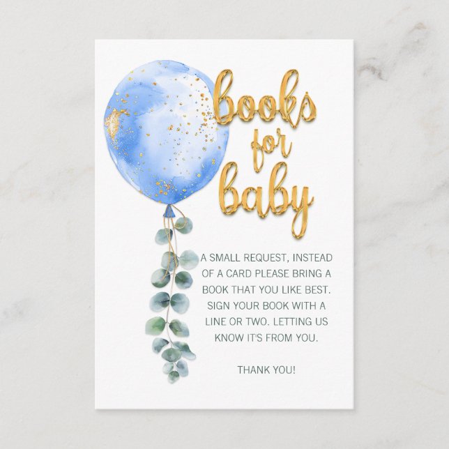Books for Baby Blue Balloon Boy Baby Shower Card (Front)
