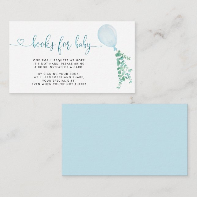 Books for Baby Blue Balloon Eucalyptus Foliage Enclosure Card (Front/Back)