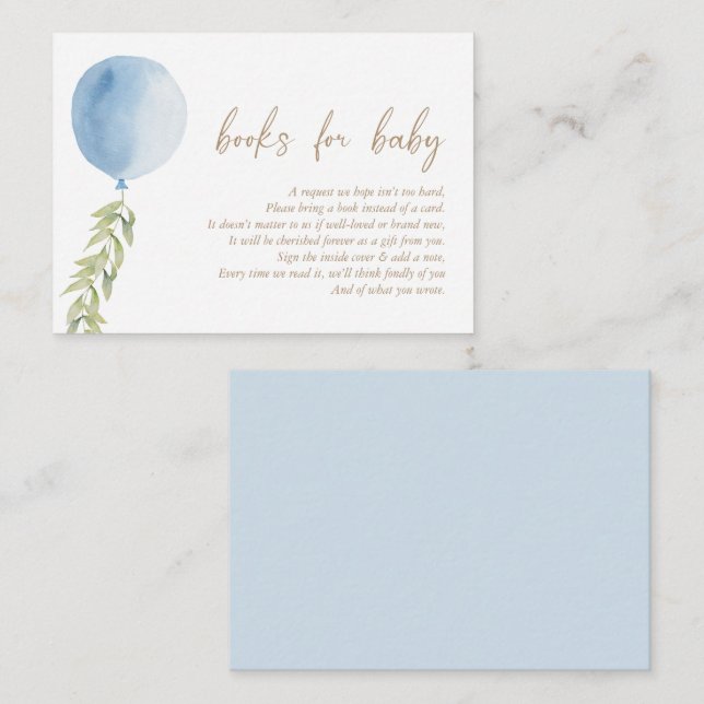 Books for Baby Blue Balloon Eucalyptus Foliage Enclosure Card (Front/Back)