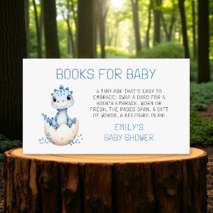 Books For Baby Blue Dinosaur Watercolor Shower Enclosure Card