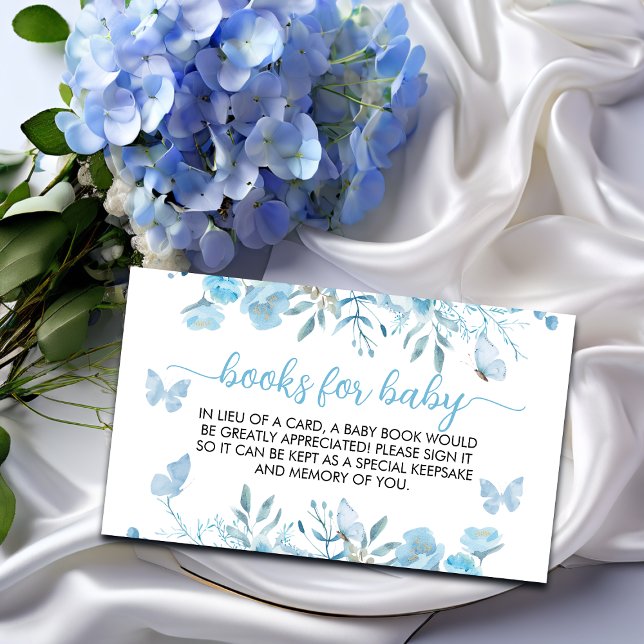 Books for Baby Blue Floral Baby Shower Enclosure Card (Creator Uploaded)
