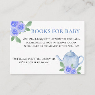 Books for Baby Blue Floral Teapot Baby Shower Enclosure Card