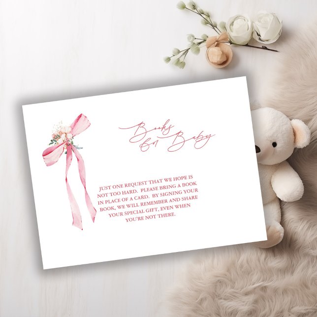 Books For Baby Blush Pink Bow Floral Baby Shower Enclosure Card (Creator Uploaded)