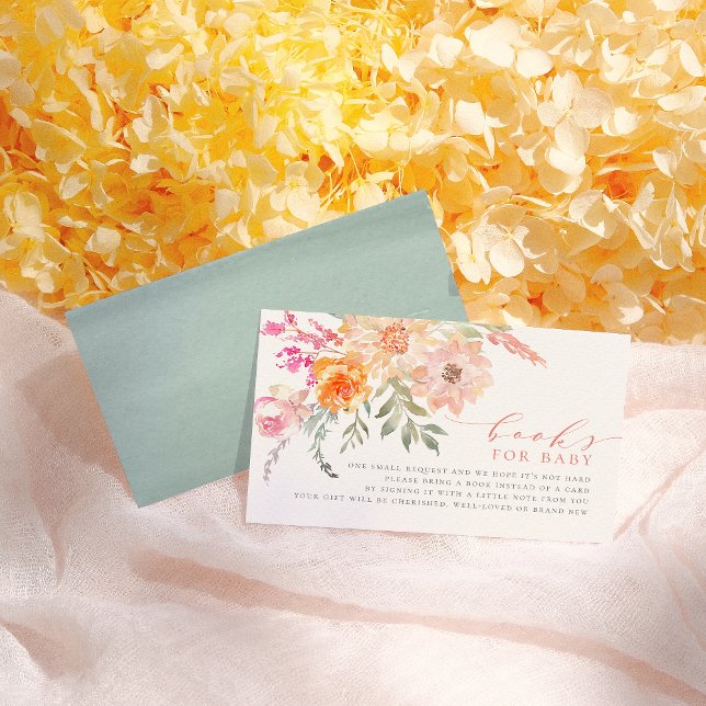 Books for Baby | Blush & Teal Spring Baby Shower Enclosure Card (Creator Uploaded)
