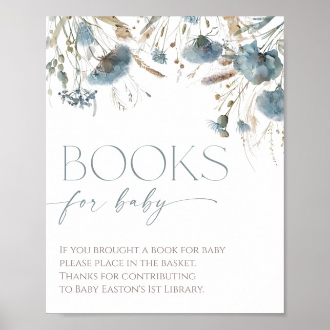 Books for baby boho dusty blue wildflower poster (Front)