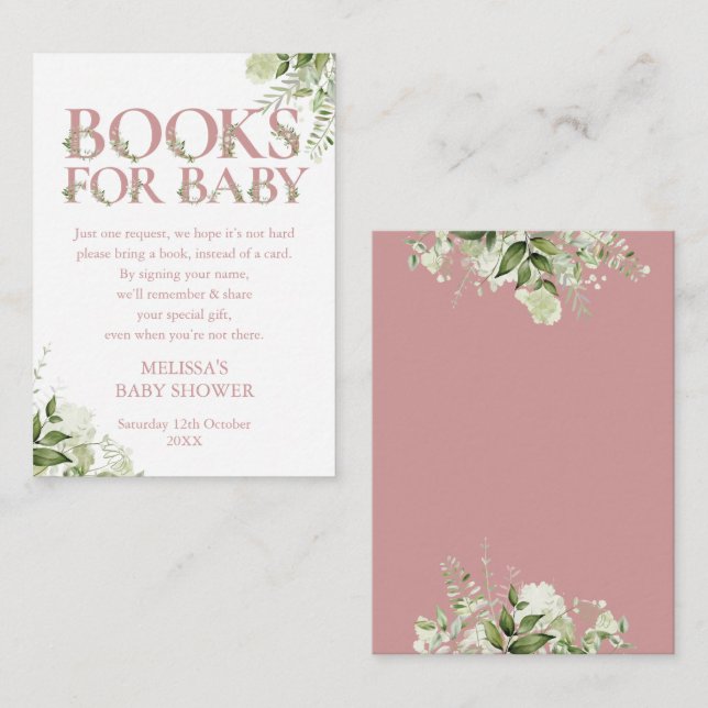 Books For Baby Book Request Pink Baby Shower Enclosure Card (Front/Back)