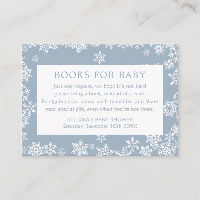 Books For Baby Boy Winter Baby Shower Dusty Blue Enclosure Card (Front)