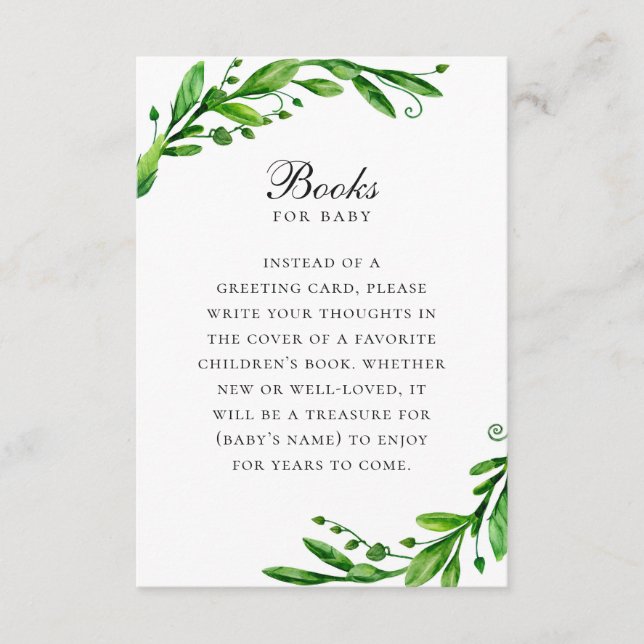 Books for baby. Bring a book request. Greenery Enclosure Card (Front)