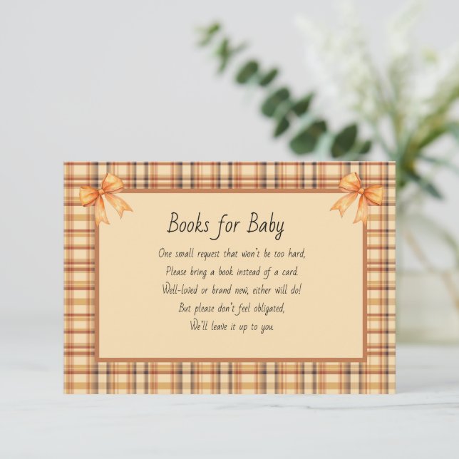 Books for Baby Brown and Orange Plaid Enclosure Card (Standing Front)