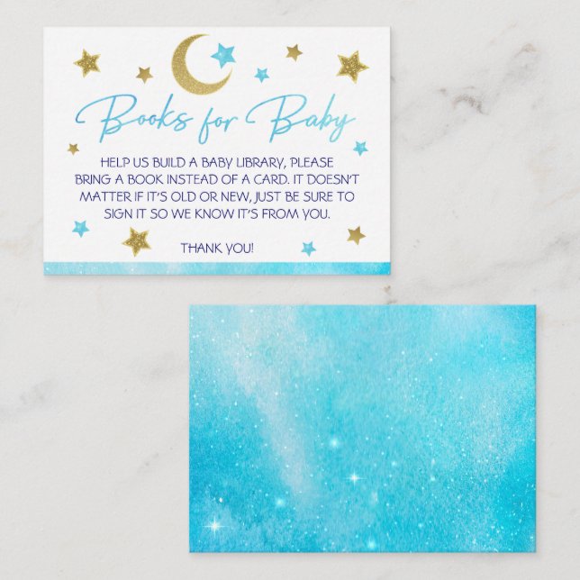 Books for Baby Card Blue Moon & Stars Baby Shower (Front/Back)