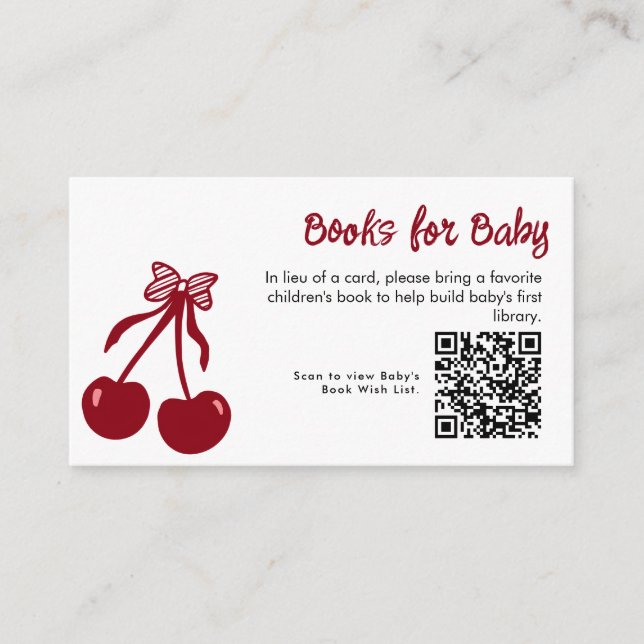 Books for Baby Card Cherry Baby Shower QR Wishlist (Front)