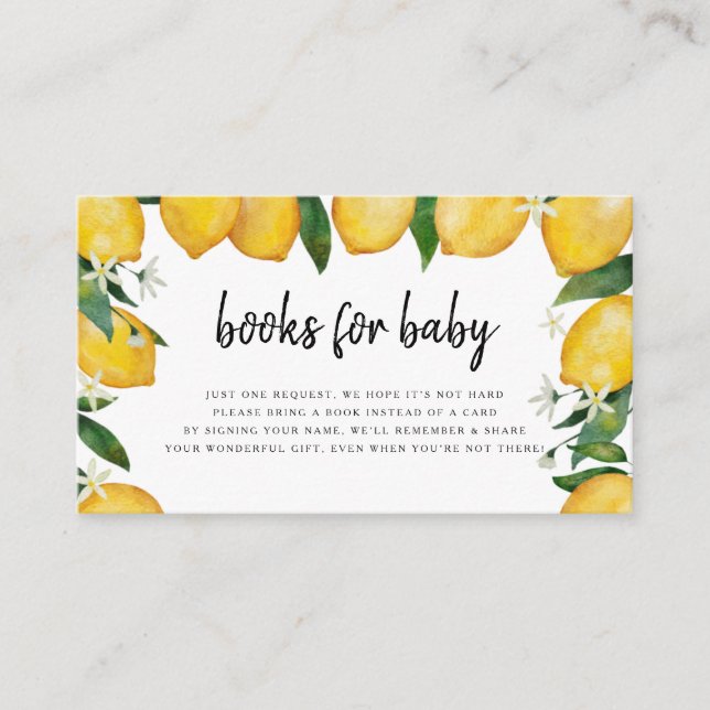 Books for Baby Card, Lemon Themed Baby Shower Enclosure Card (Front)