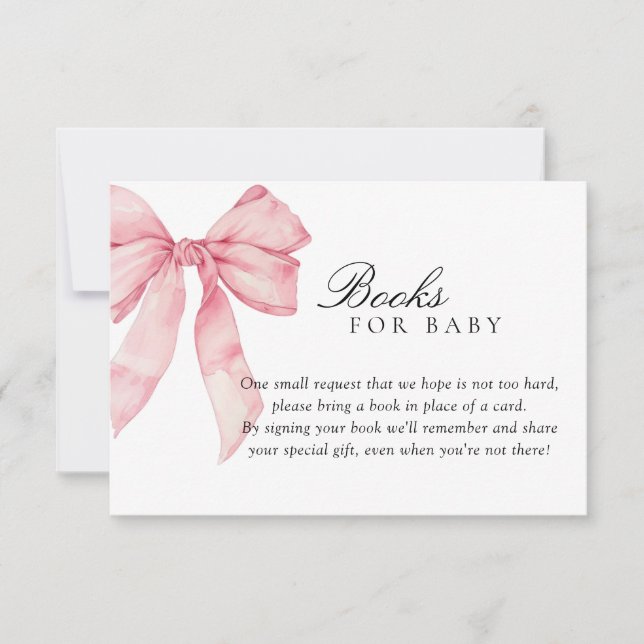 Books for Baby Card, Pink Bow Girl Baby Shower Invitation (Front)