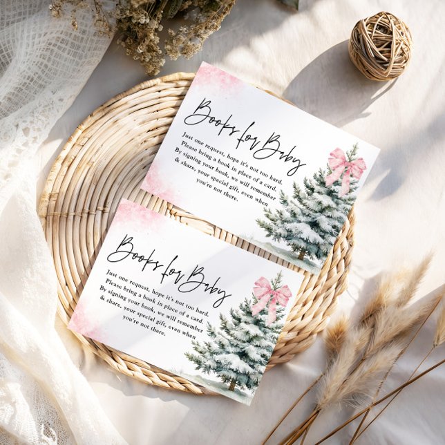 Books for Baby Card Pink Bow Snowflake Baby Shower (Creator Uploaded)