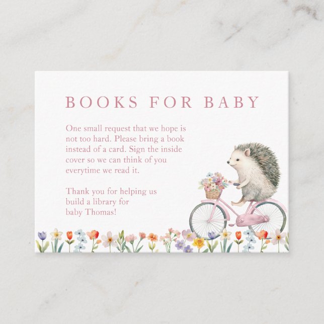 Books for Baby Card – Pink Floral Hedgehog Insert (Front)