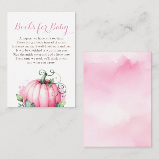 Books for Baby Card – Pink Pumpkin Fall Theme (Front/Back)