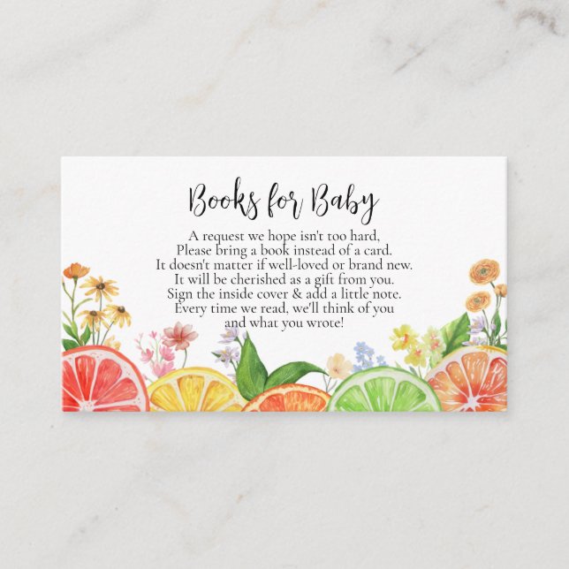 Books For Baby Citrus Little Cutie Baby Shower Enclosure Card (Front)
