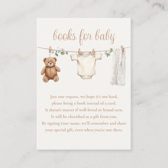 Books For Baby Clothesline Baby Shower Enclosure Card (Front)