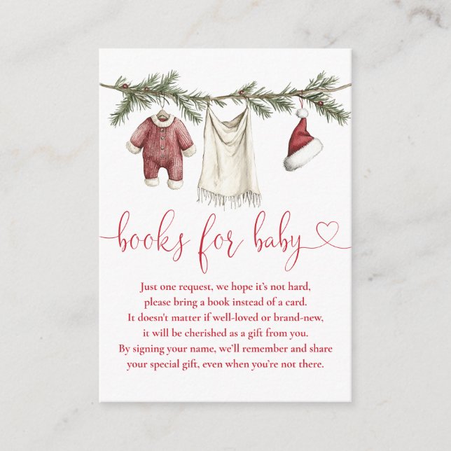 Books For Baby Clothesline Winter Baby Shower Enclosure Card (Front)