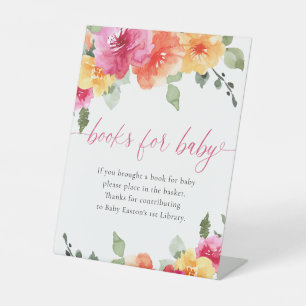 Books for baby colorful bright floral baby shower  pedestal sign